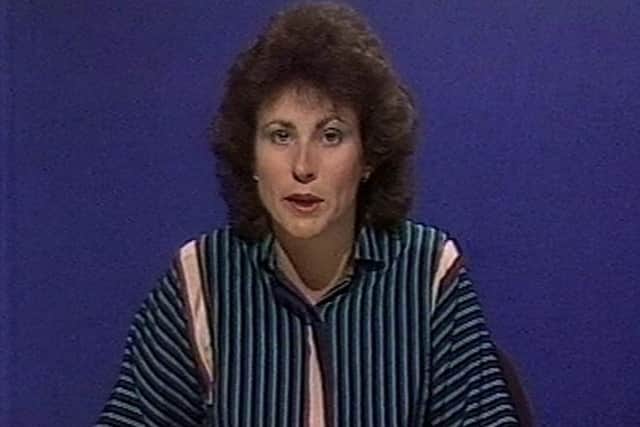 Pamela presenting to camera in the 1990s with what she called her 'Dynasty' style lengthier hairdo before she went for the pixie chop she wears so well to this day