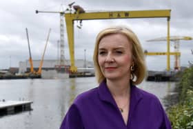 Liz Truss during a campaign visit to the maritime engineering company in Belfast Harbour. Picture date: Wednesday August 17, 2022.