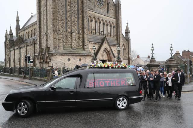Funeral cortege at St Patrick's Church, Dungannon after the funeral of Morgan Barnard. PRESS ASSOCIATION Photo. Picture date: Friday March 22, 2019. Teenagers Lauren Bullock, Connor Currie and Morgan Barnard died after a crush at the Greenvale Hotel in Cookstown, Co Tyrone, on Sunday.Photo credit: Brian Lawless/PA Wire