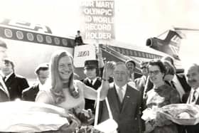 Homecoming queen: Mary Peters returns to Aldergrove airport after his gold medal win in Munich