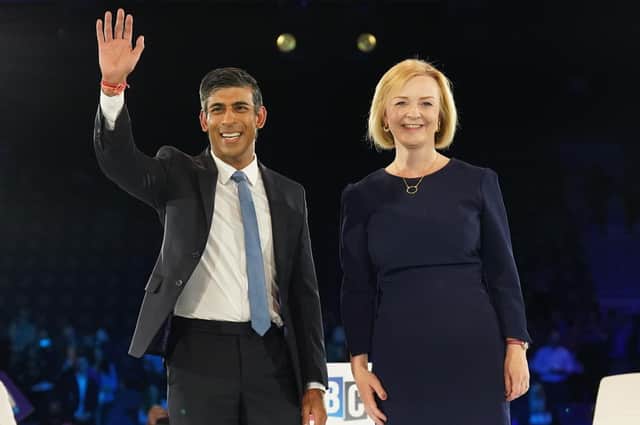 The Tory candidates Rishi Sunak and Liz Truss at a hustings in Wembley last night. Whoever wins will have to move quickly to deal with the NI Protocol