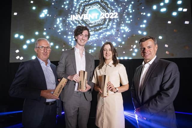 George Higginson from Bank of Ireland, Peter Gilleece, founder of INVENT 2022 winner Vikela Armour, Meg Magill, INVENT programme manager and Steve Orr, CEO of Catalyst