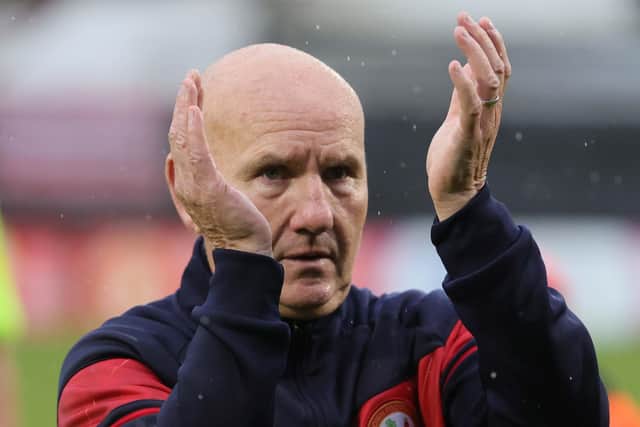 Portadown manager Paul Doolin following the final whistle last Saturday at Shamrock Park against Cliftonville. Pic by Pacemaker.