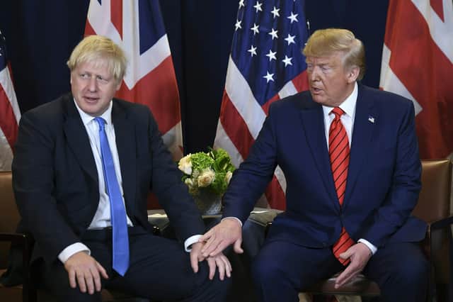 Boris Johnson, who was then prime minister, and Donald Trump, then US president, at UN headquarters in 2019, in  New York, the city Mr Johnson was born. This means he can run for American president one day. Perhaps, as Mr Trump did, he should build up his profile with a TV show first (Photo by SAUL LOEB / AFP)