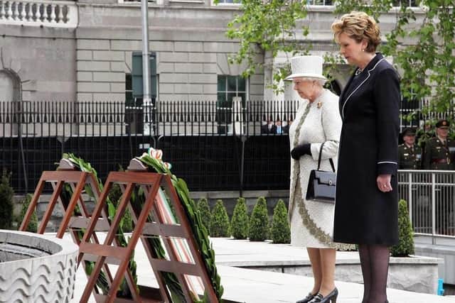 The Queen, along with Irish President Mary McAleese at the Garden of Remembrance in Dublin in May 2011.