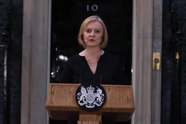 Prime Minister Liz Truss makes a statement outside 10 Downing Street following the death of Queen Elizabeth II on September 08, 2022