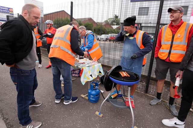 Royal Mail workers at their picket line outside the sorting office on Prince Regent Road in east Belfast. 

Picture: Jonathan Porter/PressEye