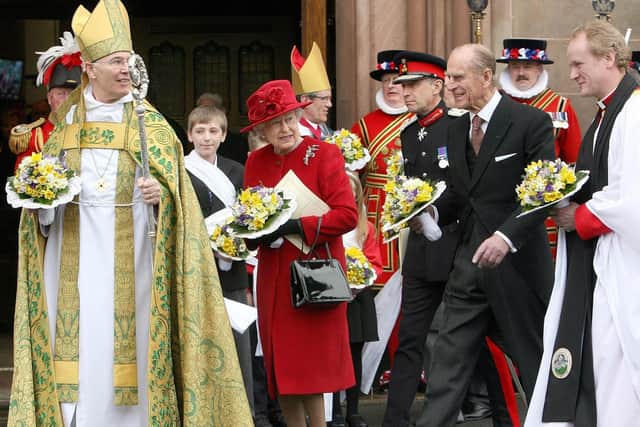 The Queen and Prince Phillip after a Maundy service at St Patrick’s Cathedral in Armagh in March 2008