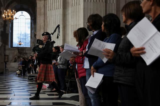 A bagpiper plays during the Service of Prayer and Reflection at St Paul's Cathedral, London, following the death of Queen Elizabeth II on Thursday. Picture: Paul Childs/PA Wire