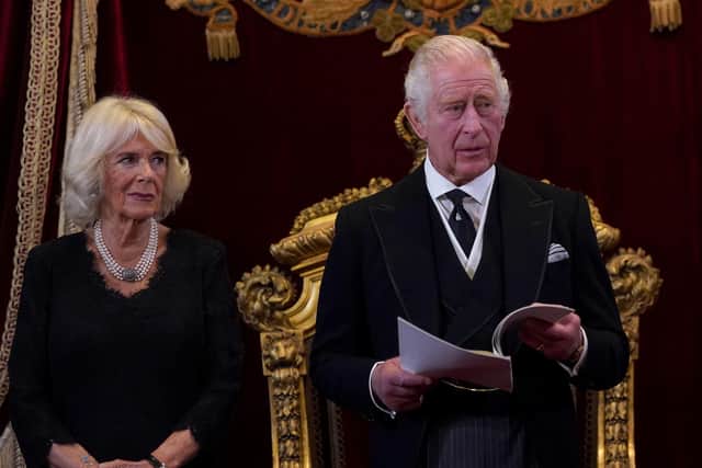 King Charles III and the Queen during the Accession Council at St James's Palace, London, where King Charles was formally proclaimed monarch on Saturday