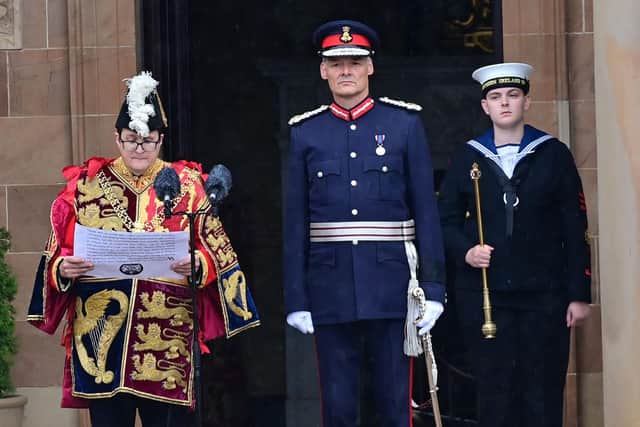 The Accession Proclamation is read at Hillsborough Castle in County Down for King Charles III on Sunday, the same time as in Edinburgh and Cardiff.
 Photo: Colm Lenaghan/Pacemaker