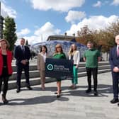 CO3 chief executive, Valerie McConville joined by key conference and research sponsors, Evelyn Partners, Community Finance Ireland, Department for Communities, Tony Clarke and Company, Marsh/Ecclesiastical and Baker Tilly Mooney Moore to launch the 2022 CO3 Annual Leadership Conference