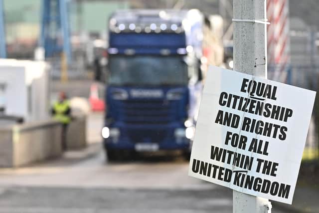 An anti-Protocol poster at the Port of Larne earlier this year