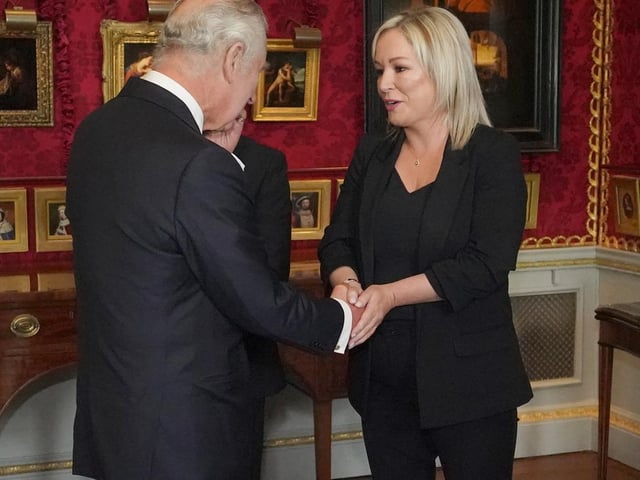 King Charles III meeting Sinn Fein Vice President Michelle O'Neill at Hillsborough Castle, Co Down.