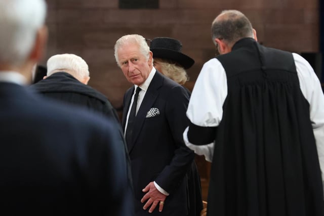 King Charles III and the Queen Consort attend a Service of Reflection at St Anne's Cathedral in Belfast during their visit to Northern Ireland.