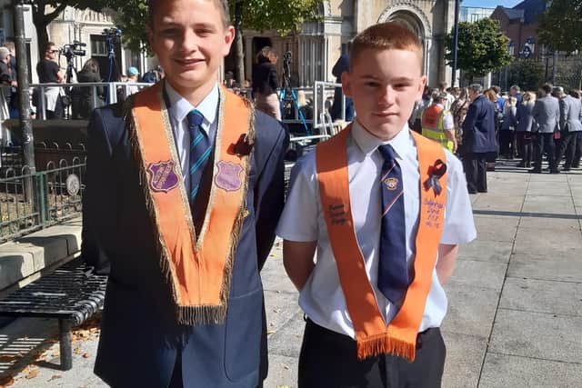 Junior Orange Order members Jay Patterson and William Robinson