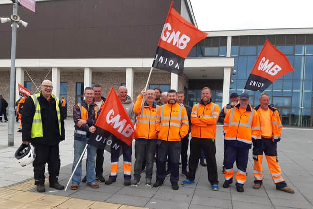 GMB members on strike; the strike continues  in Armagh, Banbridge and Craigavon, but pickets and protests are called off as a mark of respect
