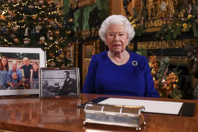 WINDSOR, ENGLAND: In this undated photo, Queen Elizabeth II records her annual Christmas broadcast in Windsor Castle, Berkshire, England. (Photo by Steve Parsons - WPA Pool/Getty Images)
