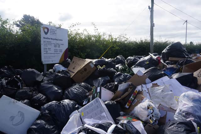 Rubbish dumped outside the New Line Amenity Site, Lurgn during the Armagh Banbridge Craigavon Council workers strike which is affecting bin collections in the borough. Picture Date 15-09-22