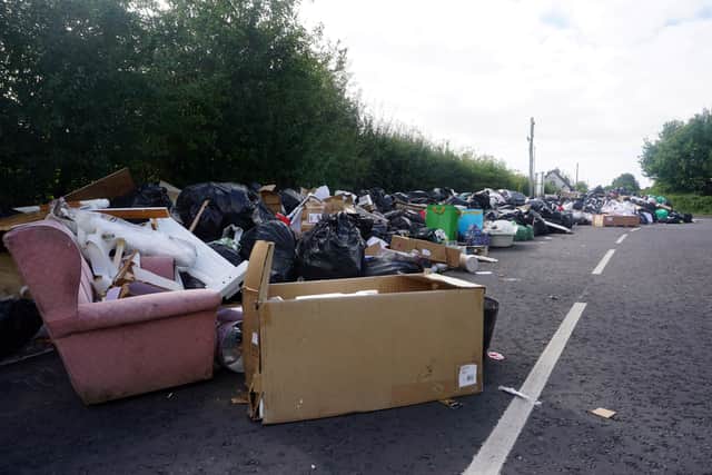 Rubbish dumped outside the New Line Amenity Site, Lurgn during the Armagh Banbridge Craigavon Council workers strike which is affecting bin collections in the borough. Picture Date 15-09-22