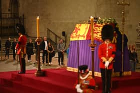 Members of the public file past the coffin of Queen Elizabeth II inside Westminster Hall, , London. Photo: Ben Stansall/PA Wire