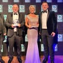 Pictured celebrating Deli Lites' success in the Irish Quality Food Awards at The Mansion House, Dublin, are Cathal McDonnell, technical director; Adrian Fitzpatrick, product development chef and Bronagh Lennon, chief people  and Brian Reid, co-founder & CEO