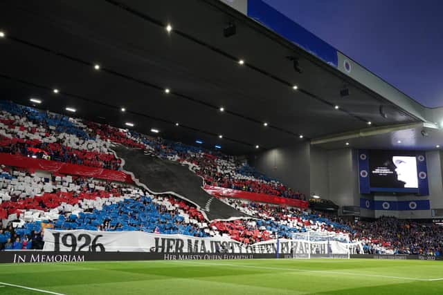 Tributes at Ibrox Stadium, Glasgow, ahead of the UEFA Champions League Group A match, following the death of Queen Elizabeth II on Thursday September 8, 2022. Picture date: Wednesday September 14, 2022.
