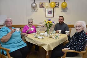 Palmerston Care Home manager Paul Johnston with residents Sally Payne (left) and Susan Blair (right) and care assistant Cathy McKay.
Picture by Arthur Allison/Pacemaker Press