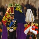 King Charles III, the Princess Royal, the Duke of York and the Earl of Wessex hold a vigil beside the coffin of their mother, Queen Elizabeth II, as it lies in state on the catafalque in Westminster Hall, at the Palace of Westminster, London. Picture. PA