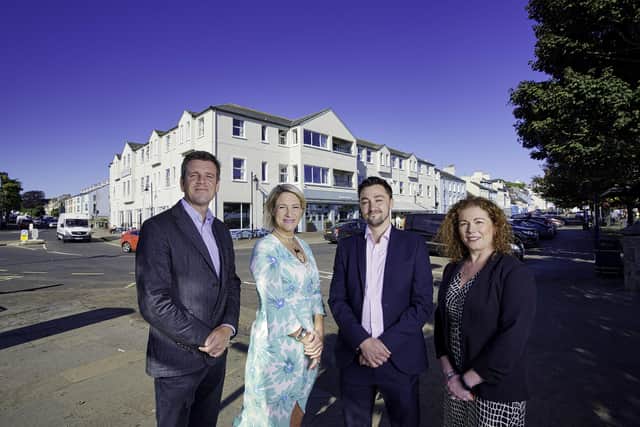 Pictured at the Marine Hotel in Ballycastle is David Hamilton, owner of Martin Hamilton Construction, Ballymena, Claire Hunter, co-owner of the Marine Hotel, Shane Megahey and Karen McAuley from AIB. The Marine Hotel recently unveiled the results of a £1 million investment, opening 10 new bedrooms and creating 10 new jobs