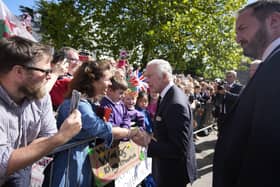 King Charles III meeting wellwishers after attending a Service of Prayer and Reflection Llandaff Cathedral in Cardiff, for the life of Queen Elizabeth II. Picture date: Friday September 16, 2022.