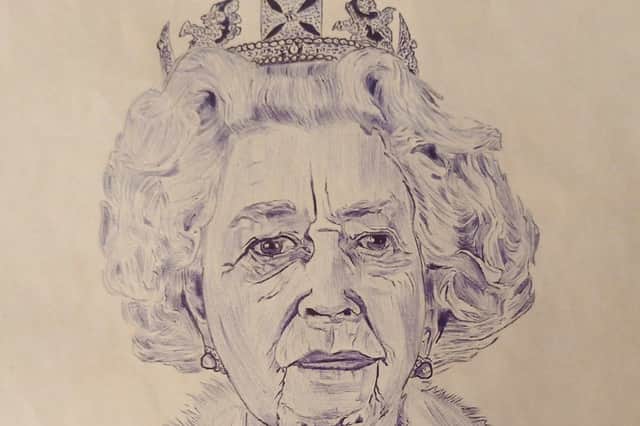 Artwork by Ajidahun Ayomiposi Henry, a 21-year-old student in Nigeria of a portrait of Queen Elizabeth II.