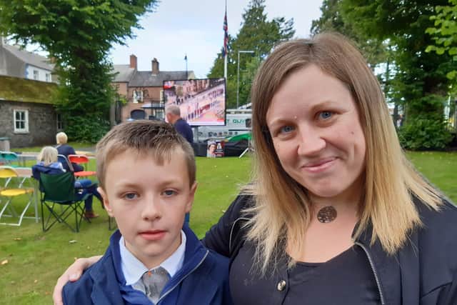 Leanne and Henry Spencer from Annahilt attended the public screening of the Queen's funeral in Hillsborough.