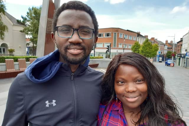 Ojo and Joy Emmanuel attended the open air screening of the Queen's funeral in Lisburn city centre.