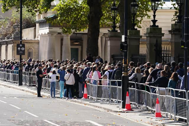 One of the queues in London to view Queen Elizabeth II lying in state or the royal procession after the funeral. This picture was taken on Sunday near the Queen's Gallery on Sunday. Photo: Gareth Fuller/PA Wire