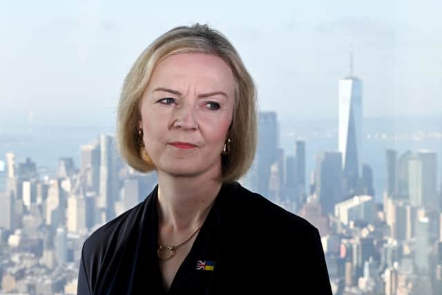 Prime Minister Liz Truss speaks to journalists at the Empire State Building in New York during her visit to the US to attend the 77th UN General Assembly. Picture date: Tuesday September 20, 2022. PA Photo. See PA story POLITICS Unga. Photo credit should read: Toby Melville/PA Wire