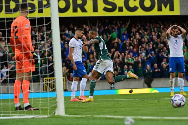 Josh Magennis celebrates his decisive goal on Saturday in Northern Ireland's 2-1 win over Kosovo. Pic by Pacemaker.