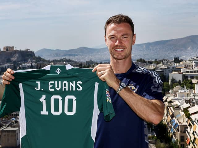 Jonny Evans will win his 100th international cap for Northern Ireland in Wednesday's UEFA Nations League game against Greece at the Georgios Kamaras Stadium, Athens. Pic by PressEye Ltd