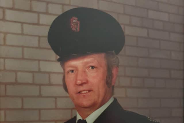 RUC reserve constable John Eagleson, who was killed by the IRA as he went to work in Co Tyrone in 1982. His son Clive Eagleson has appealed for anyone with information which could bring his father's killers to justice to come forward. Saturday is the 40th anniversary of the murder of John Eagleson on a remote country road near Cookstown. Nobody has ever been convicted over the death.