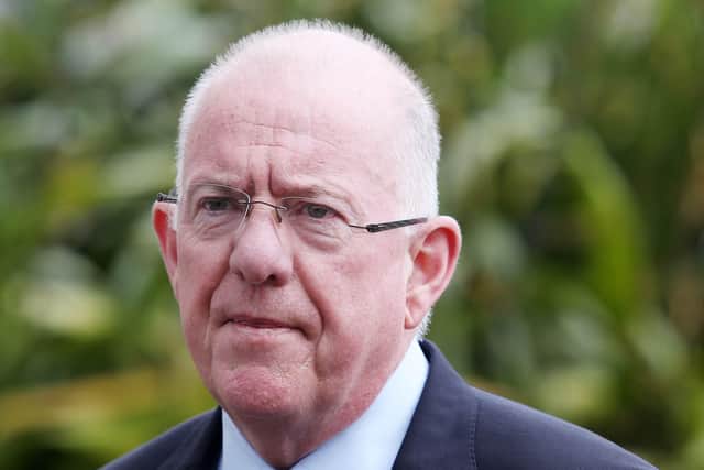 Then Irish Foreigner Affairs Minister Charlie Flanagan speaking to the press at Stormont Castle in 2017. Photo: Jonathan Porter/PressEye.com