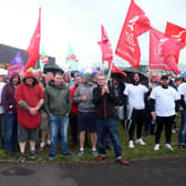 Lisburn and Castlereagh council workers on a picket line in Lisburn when the current strike began on September 6. Photo: Pacemaker