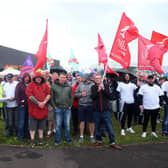 Lisburn and Castlereagh Council workers on a picket in Lisburn when the current strike action began on September 6