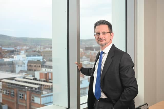 Steve Baker, the NIO minister, speaking to the News Letter from his office overlooking central Belfast on Tuesday October 11. Photo: Kirth Ferris/Pacemaker Press