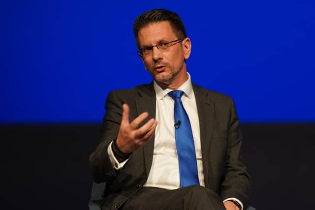 Steve Baker, Minister of State at the Northern Ireland Office, speaking at the Conservative Party conference in Birmingham on: Sunday, when he apologised to Ireland