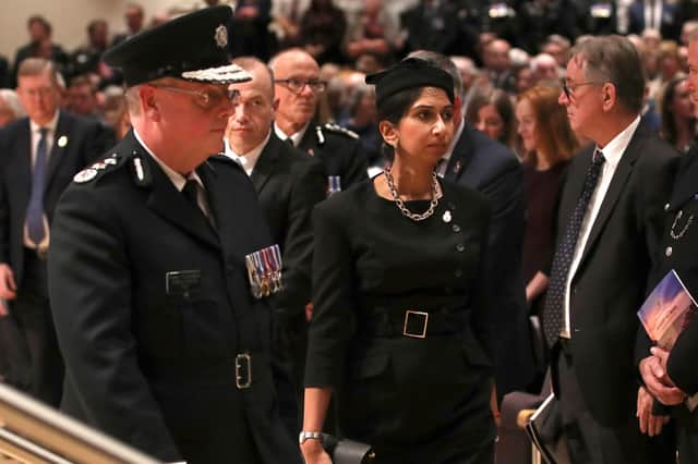 Chief Constable Simon Byrne and Home Secretary Suella Braverman

in the Waterfront Hall in Belfast last month at the National Police Memorial Day to honour all officers killed in the line of duty.  Labour says: "You can’t have a home secretary who is not trusted by the security service" Picture Press Eye