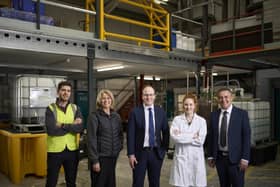 A Belfast company that received a £1.72m grant from the UK Government to develop a permanent magnet recycling plant has recorded record growth in just under a year. Pictured from Ionic Technologies are Fergal Coleman, head of technology, Tracy Baker, finance manager, Thomas Kelly, general manager, Daryl Hinchcliffe, chemist and Andrew Holmes, general manager sales/sourcing