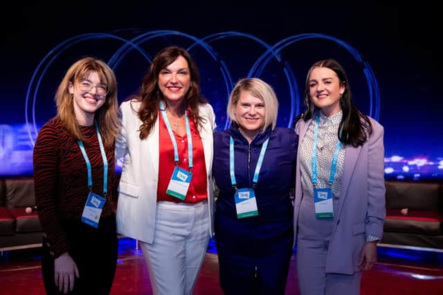 Belfast-based film charity boss addresses the One Young World Summit. Pictured is Armagh-born Cinemagic CEO Joan Burney-Keatings with Erika Clark, creative programme manager, Culture & Tourism, Belfast City Council, Niamh Kelly, creative engagement officer, Belfast City Council and Jane Butlet co-director of household