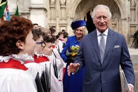 King Charles III meets with choristers following the annual Commonwealth Day Service at Westminster Abbey in London