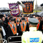 Portadown Orangemen in 2007 are blocked from returning during their annual Drumcree march. A decade earlier Gerry Adams said: 'Ask any activist in the north, did Drumcree happen by accident and they will tell you no. Three years of work on the Lower Ormeau road, Portadown and parts of Fermanagh and Newry, Armagh and in Bellaghy and up in Derry'
Picture William Cherry/Presseye