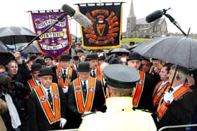 Portadown Orangemen in 2007 are blocked from returning during their annual Drumcree march. A decade earlier Gerry Adams said: 'Ask any activist in the north, did Drumcree happen by accident and they will tell you no. Three years of work on the Lower Ormeau road, Portadown and parts of Fermanagh and Newry, Armagh and in Bellaghy and up in Derry'
Picture William Cherry/Presseye